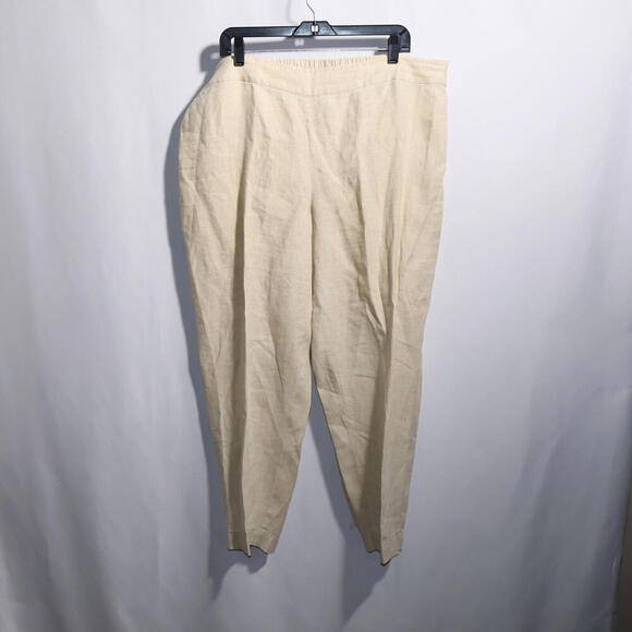 Eileen Fisher 100% Organic Linen Beige Pull On Pants XL Lagenlook High Rise Crop - Picture 1 of 9